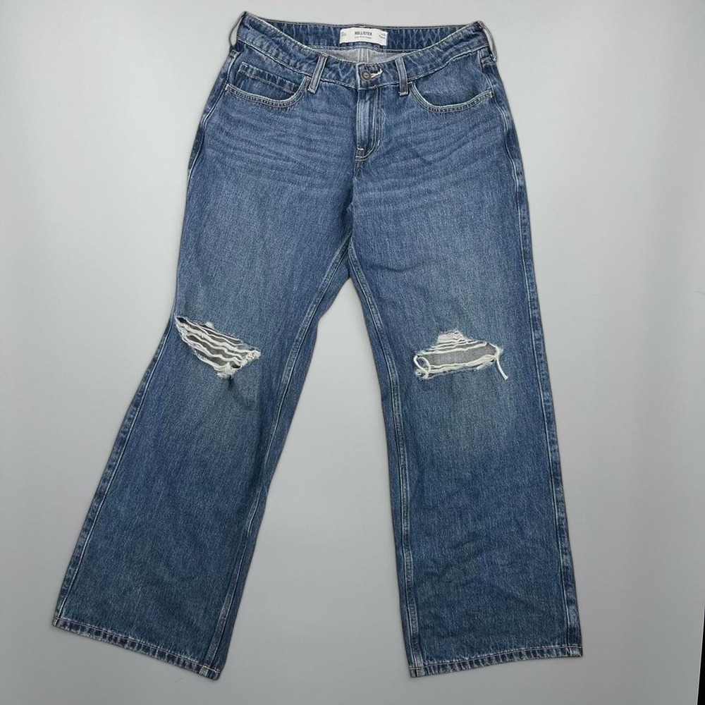 Hollister Low Rise Baggy Denim Jeans Distressed 6 Small Faded Ripped Y2K Skater